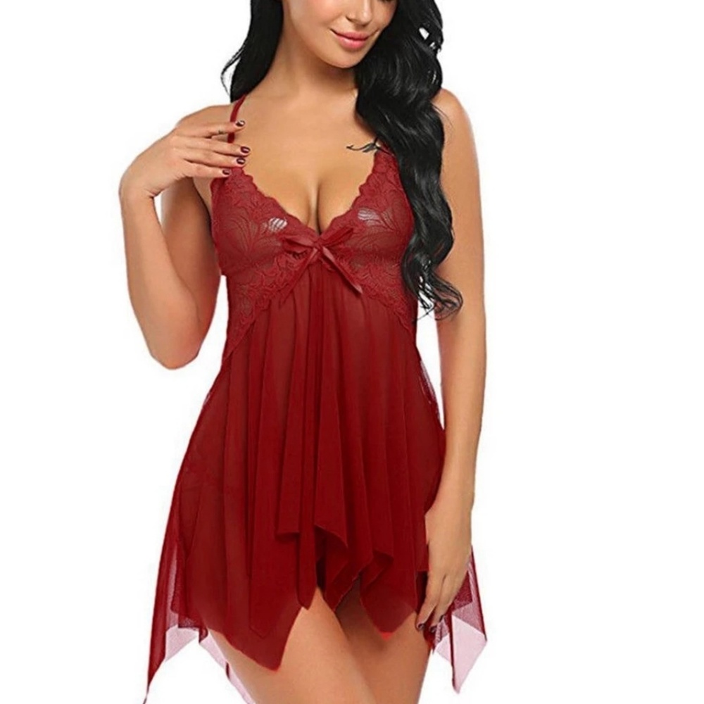 ๐นHP๐น V Neck Lace see-threw 2PC Lingerie Set NWOT - Picture 1 of 7